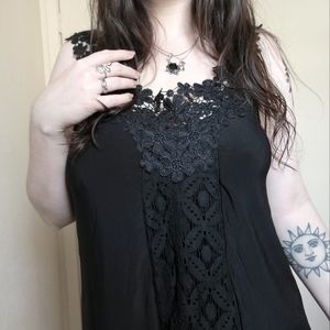 Black Lace Trim Tunic Dress